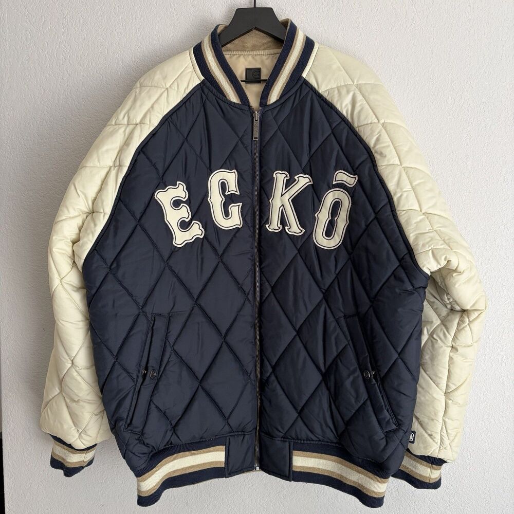Vintage Y2K Ecko Unltd Reversible Embroidered Bomber Jacket Size XL ￼